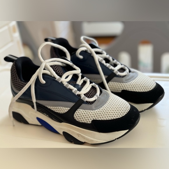 DIOR B22 Reflective sneakers “white & Blue” MEN, size 9 Preowned NO BOX - Picture 2 of 6